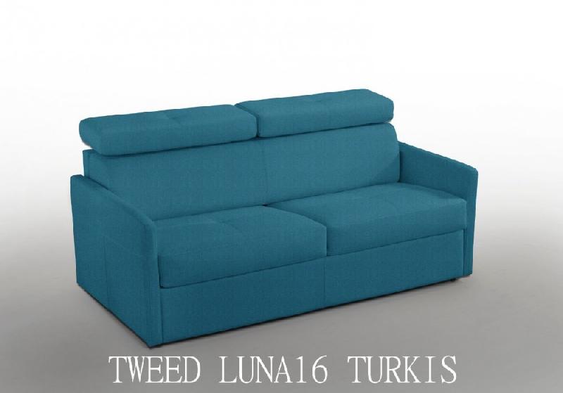 Canapé 2-3 places Paris 120cm tweed bleu - Couchage express avec matelas 16cm haute résilience_0