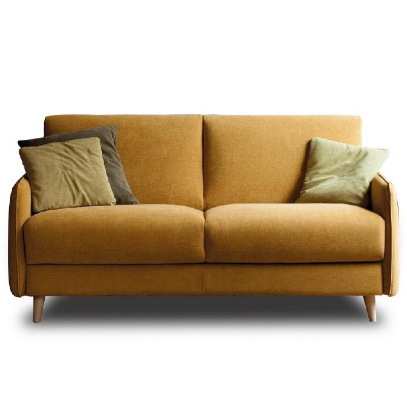 Canapé convertible Univers 140x195 en tissu Safran - Pieds cônes en hêtre naturel - Fabrication italienne_0