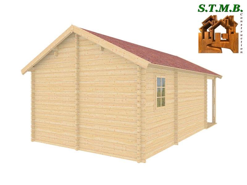 Chalet en bois plain-pied frene 30 / madrier / 30 m² / en kit / toit double pente_1