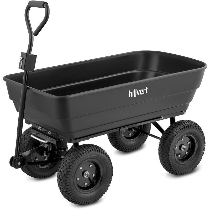 CHARIOT DE TRANSPORT JARDIN À MAIN REMORQUE INCLINABLE BASCULANT 350 KG 125 L - NOIR