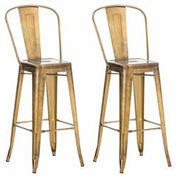 Décoshop26 - Lot de 2 tabourets de bar en métal doré style industriel dossier haut repose-pieds TDB10293 - 3000663869607_0