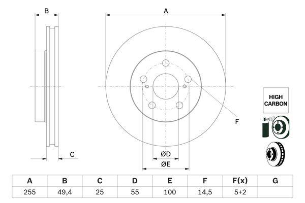Disque de frein ventilé Bosch 0986479F72 - boîte de 2 pour montage avant_0