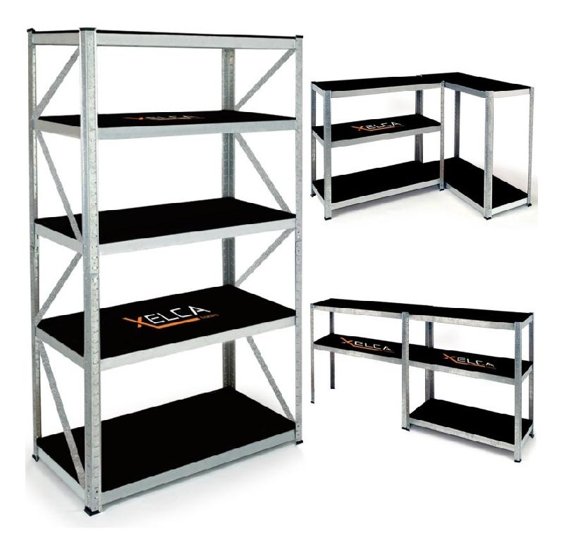 ETAGÈRE PRO CAPACITÉ 875 KG NOIRE ET GALVA 5 PLATEAUX - IDMARKET