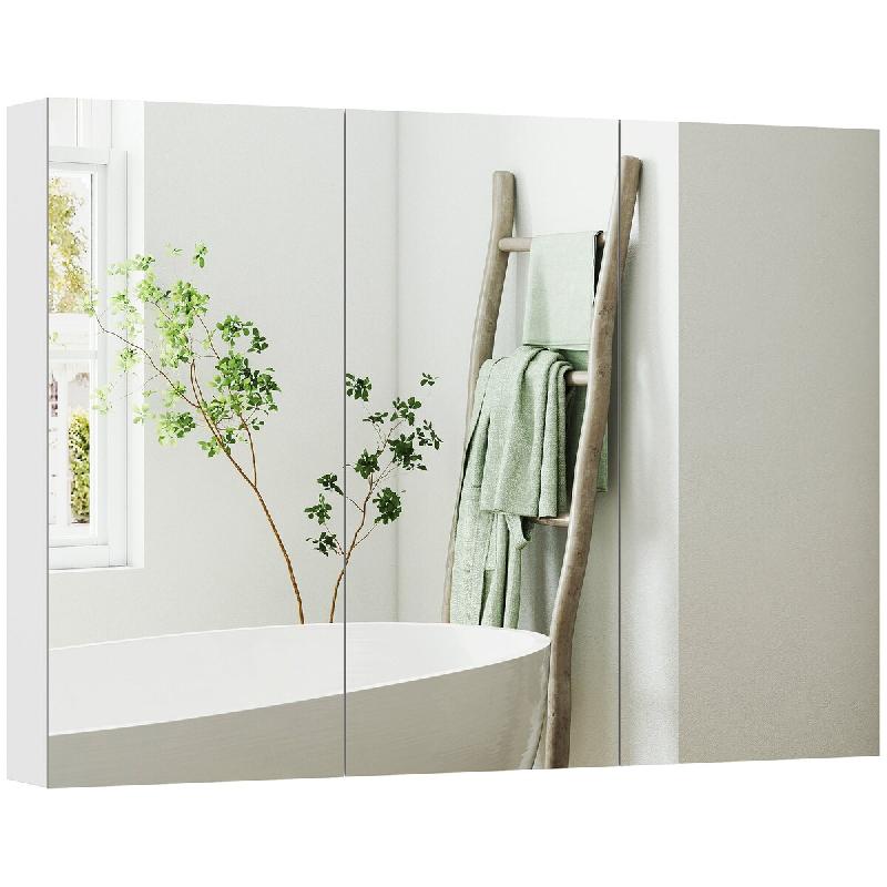 Helloshop26 - Armoire murale salle de bain miroir triple 91.5 x 11.5 x 65 cm étagères réglables rangement moderne compact en MDF 21_0002096 - verre_0