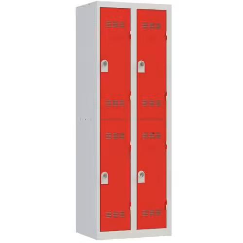 Vestiaire multicases 2 cases par colonne moraillon 2 gris clair rouge_0