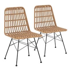 VS Venta-stock Pack de 2 chaises de salle à manger ou de jardin Aitana Ratan/Noir - noir métal I24074_0