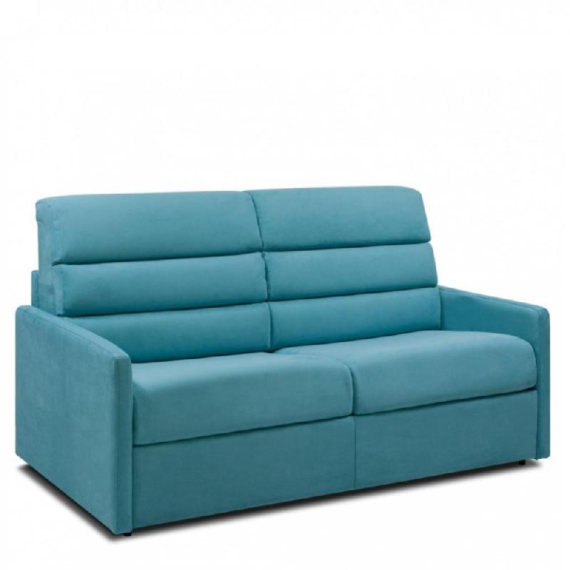 Canapé convertible CanapExpress CHAMPAGNY - 140 cm - Matelas Memory 22 cm - Dossiers hauts - Velours bleu turquoise_0