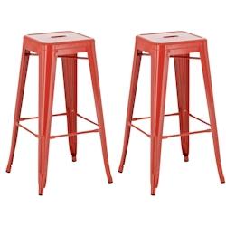Décoshop26 - Lot de 2 tabourets de bar style industriel en métal avec repose-pieds rouge TDB10117 - 3001356098021_0