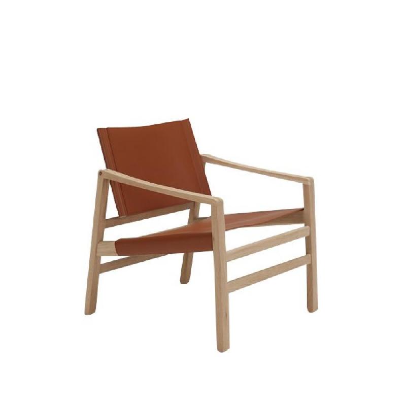 FAUTEUIL LUK CUIR COGNAC STRUCTURE CHÊNE MASSIF_0