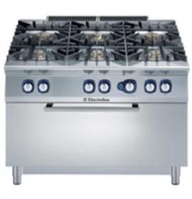 Fourneau gaz 6 feux vifs (4x6 kW, 2x10 kW) - Four large gaz 1200 mm - Acier inoxydable - Référence 391015_0