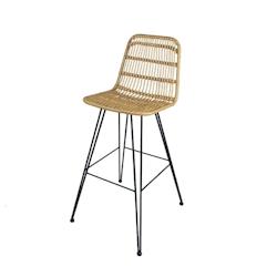 Kosmi Tabouret de bar style nature aspect rotin en résine tressée et pieds en métal noir - Hauteur 63cm - beige 3760301694861_0