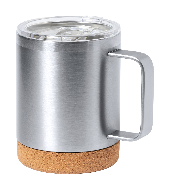 Mug thermos isotherme - double paroi en acier inoxydable - 330 ml avec base en liège naturel_0