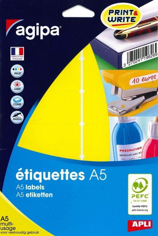 120 étiquettes jaunes multi-usage, format 32 x 70 mm (10 feuilles A5 / cdt) - 3270241143546_0