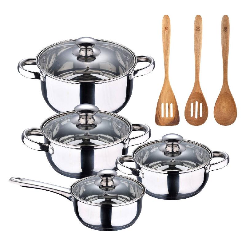 BERGNER - Batterie de Cuisine 7 Pièces en Acier Inoxydable Compatible Induction avec Set de 3 Ustensiles de Cuisine - multi-matériau PK8928_0
