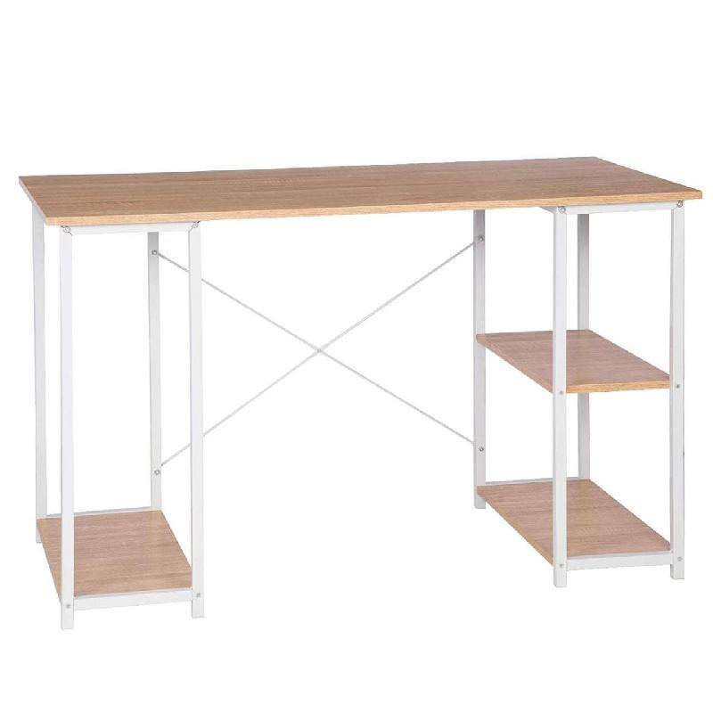 Bureau adulte avec bibliothèques - MDF blanc et chêne clair - 120 cm - robuste et imperméable_0