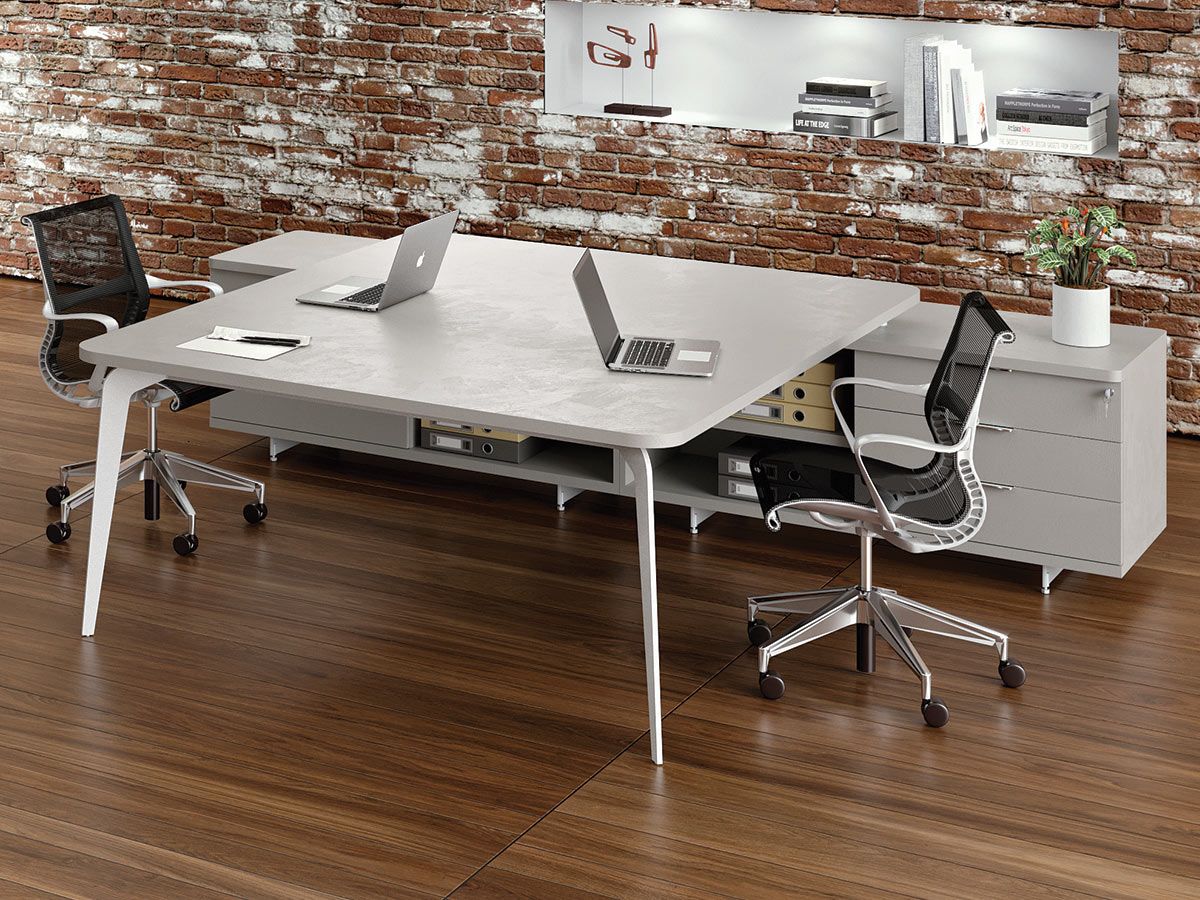 Bureau bench 2 personnes Runner - sur crédences 3 tiroirs avec plateau personnalisable et design italien_0