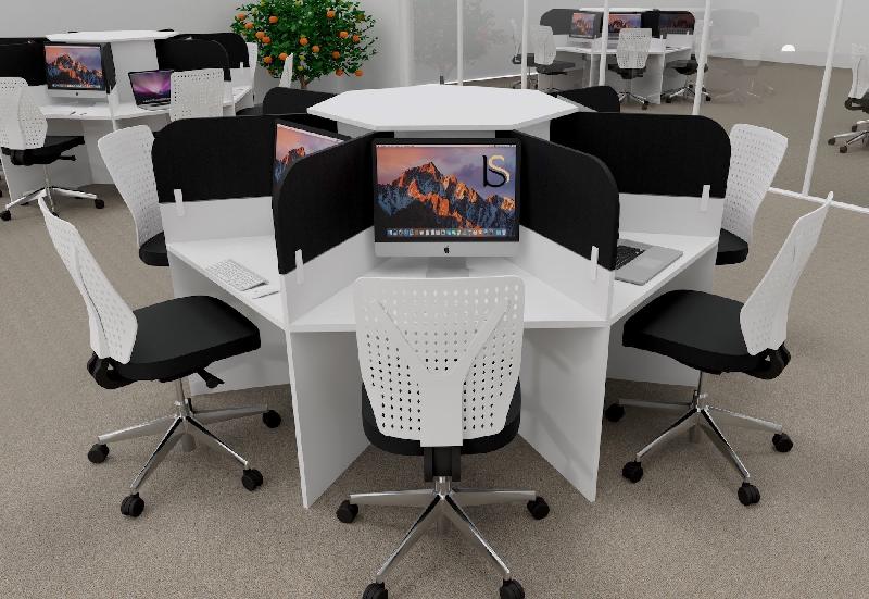 Bureau call center 7 places forme marguerite avec cloisons acoustiques. - blanc, 7 places, noir da023_0