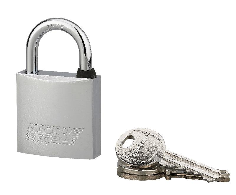 Cadenas à clé Mach 3 - 40 mm - Laiton nickelé monobloc, anse inoxydable, haute sûreté pour usage industriel_0