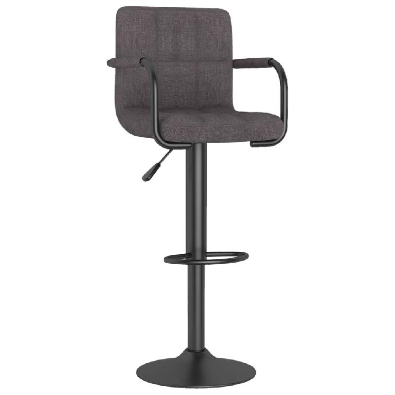 Décoshop26 - Tabouret de bar x1 chaise haute avec dossier et accoudoirs en tissu taupe adre en acier DEC029558 - 3000257434808_0