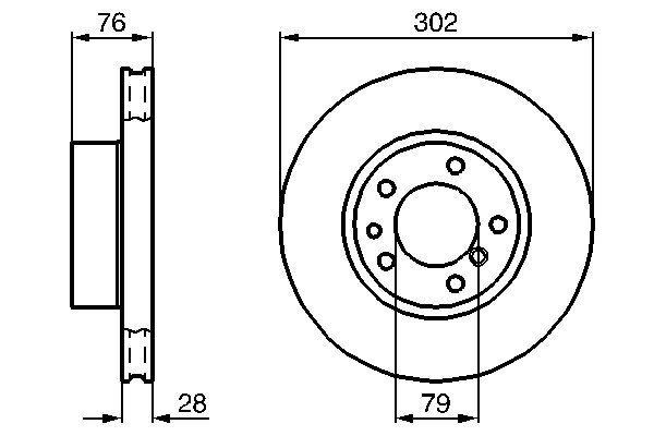 Disque de frein Bosch 0986478317 - ventilé intérieur - 5 trous - épaisseur 28mm - avant_0