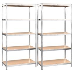 Helloshop26 - Étagères meubles rangement à 5 niveaux lot de 2 argenté acier et bois d'ingénierie Argent 02_0045801 - 3000220843248_0