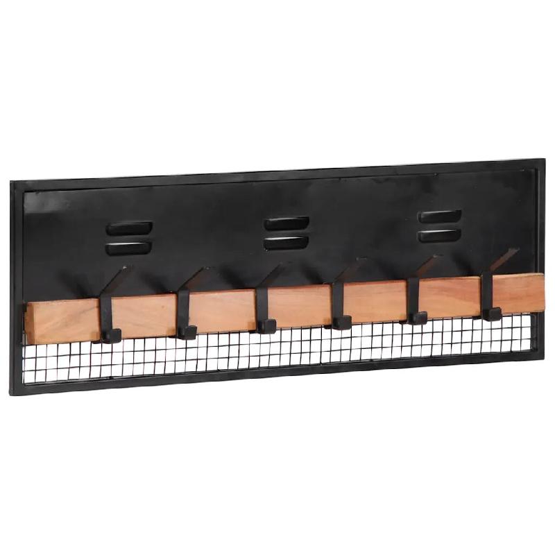 Helloshop26 - Porte-manteaux mural bois massif 90 x 11 x 30 cm avec 6 crochets design moderne entrée en manguier naturel 02_0047570 - Bois massif 300_0