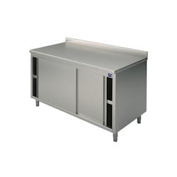 Meuble Bas Inox Neutre avec Portes Coulissantes et Dosseret   Gamme 700          1400x700 x700x850mm VIRTUS GROUP - gris 7864850673974_0