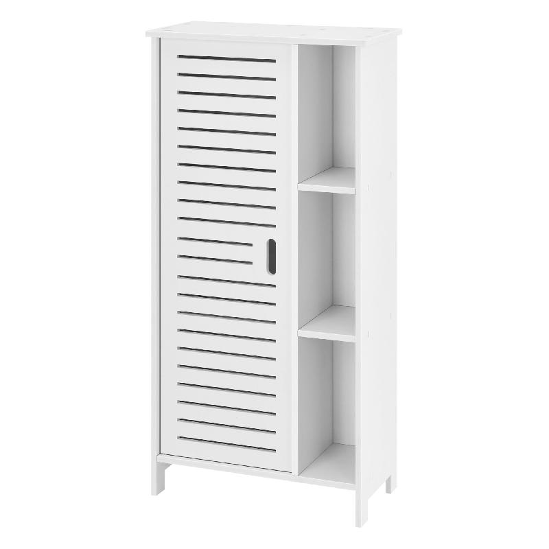 Meuble colonne pour salle de bain - rangement à porte avec 3 étagères - 96 cm - panneau de particules blanc - 03_0005822_0