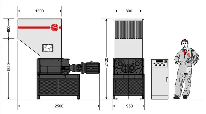 Modèle 6080S - Broyeur industriel à 4 arbres - 600×800 mm - 22 kW - Production 250-400 kg/h_0