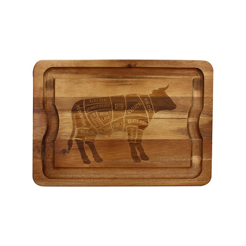Novastyl - Planche à découper copa 51x36cm en bois d'acacia décor boeuf - 3256391049365_0
