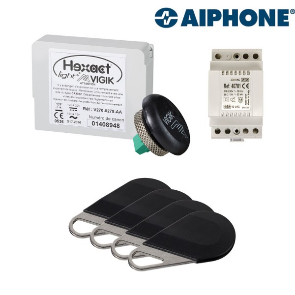 PACK AVEC 1 CENTRALE ET 4 BADGES PROGRAMMÉS AVEC ALIMENTATION HEPACK4 - AIPHONE 150040