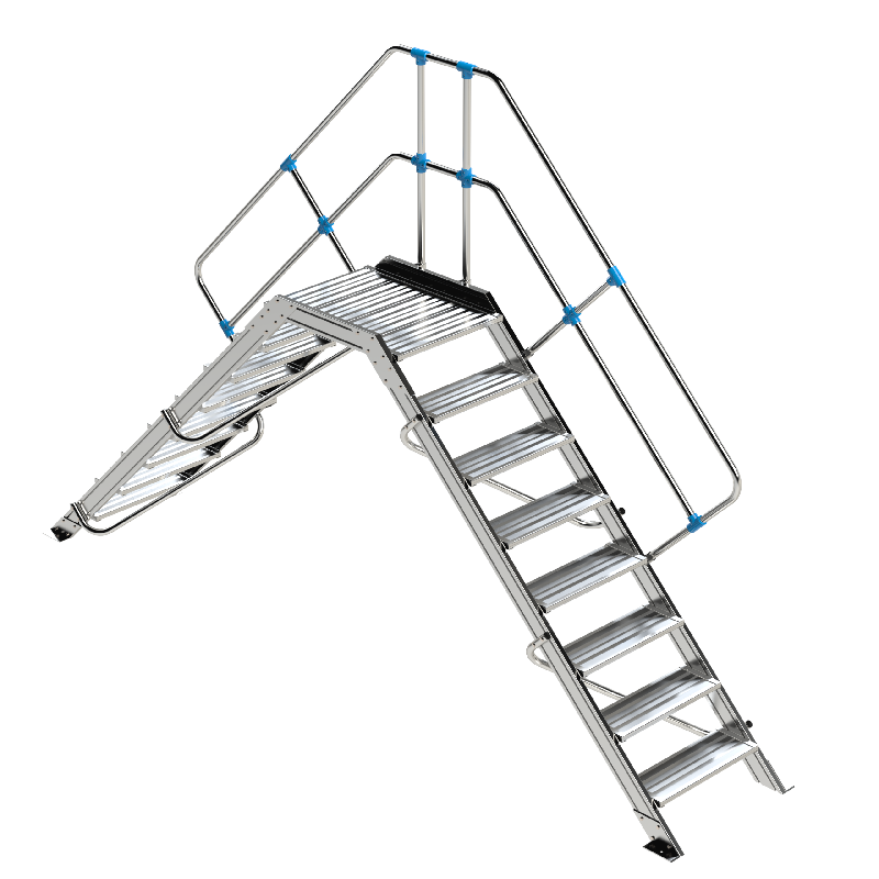 Plateforme double accès 45° - 2 x 8 marches - 0,60 x 3,93 m - Hauteur 1,60 m à 3,10 m_0