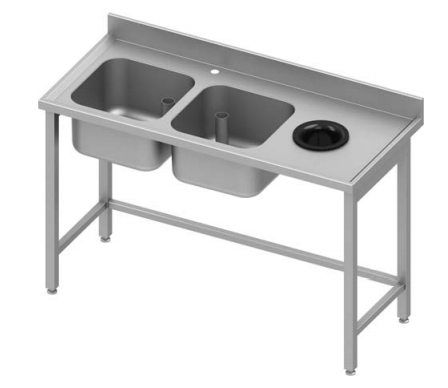 Plonge avec trou vide dechets inox 2 bacs à gauche sans étagère1700... - P931027170_0