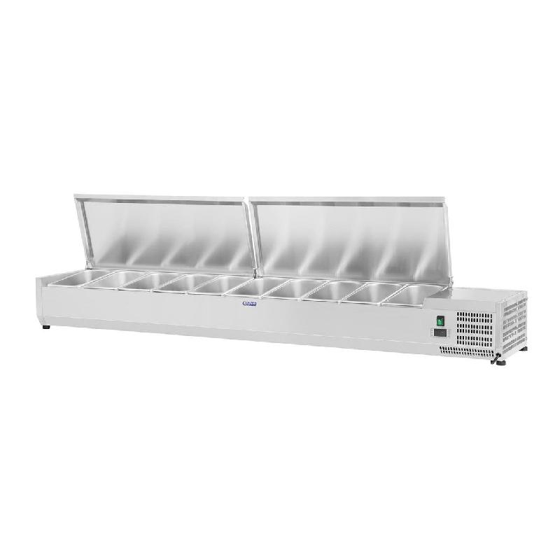 Saladette à poser - Table comptoir en acier inoxydable - 200 x 33 cm - 10 bacs GN 1/4 - Référence 14_0003303_0