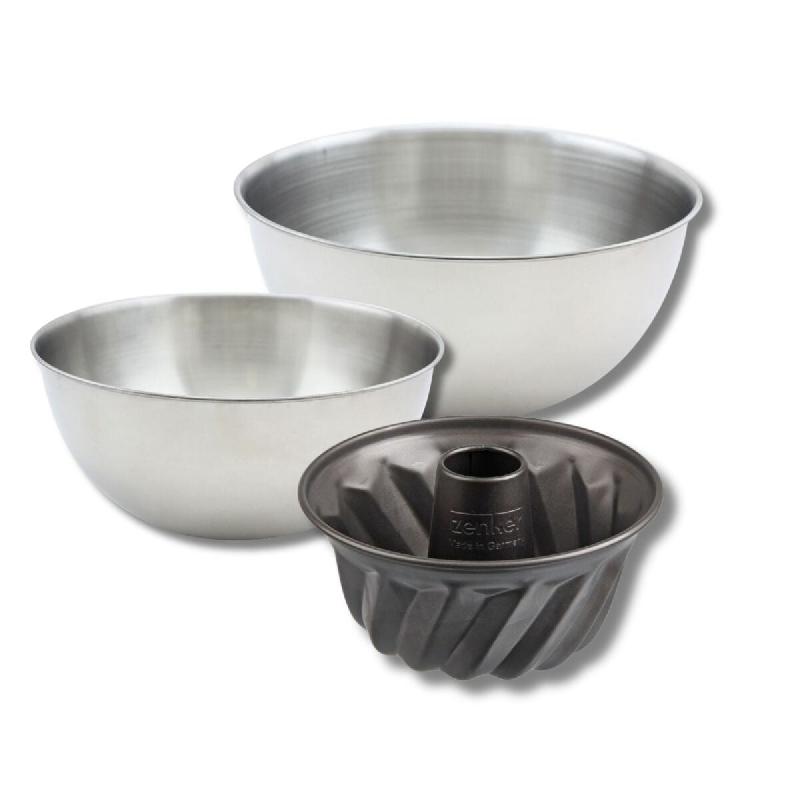 Set pâtisserie avec mini moule à kouglof 18 cm, 2 bols à mixer et 1 spatule Zenker - noir métal 3176239937008_0