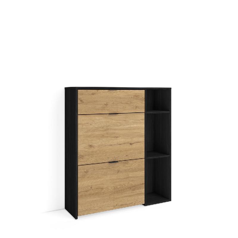 SKRAUT HOME Meuble à Chaussures, 90x102x27 cm, 10 paires de chaussures, Pour Entrée, Noir et chêne - noir Bois manufacturé 670_3_0