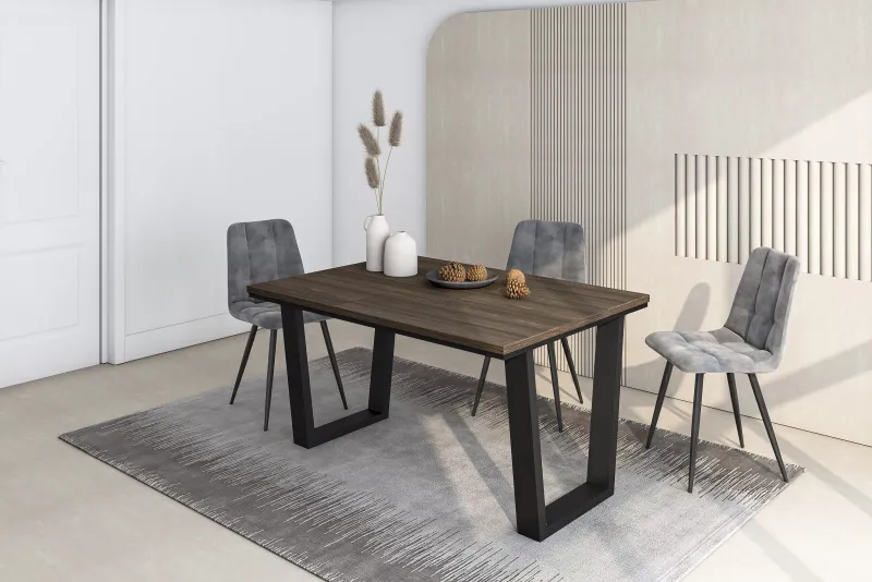 SKRAUT HOME - TABLE À MANGER, MEUBLE SALLE À MANGER, 140X90X74CM, POUR 6 PERSONNES, MEUBLES DE SALON, STYLE INDUSTRIEL, CHÊNE FONCÉ