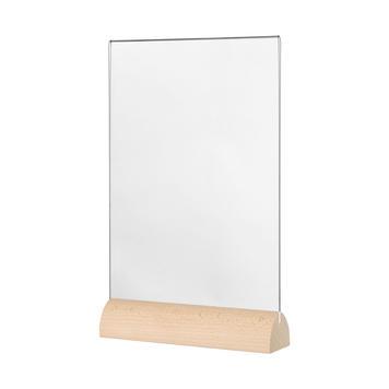 Support carte de menu 'Bûche Oval' - Formats DIN A4 - Socle en bois et étui en verre acrylique_0