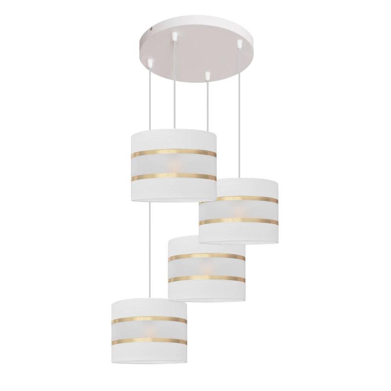 HELAM SUSPENSION HELEN, BLANC-DORÉ, RONDE, 4 LAMPES