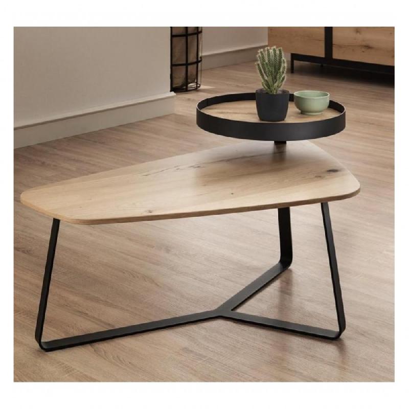 Table basse design - Style Coffee Table en chêne poutre miel et métal anthracite_0