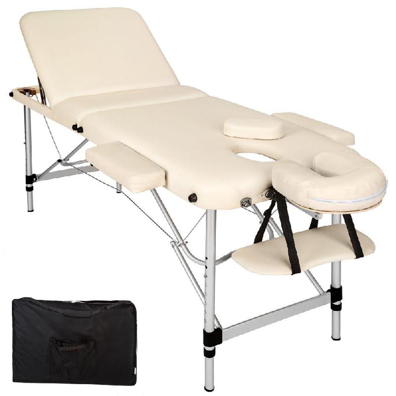 Table de massage pliante 3 zones en aluminium portable avec housse beige - 2008139_0
