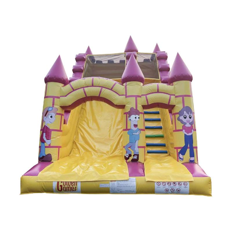 Toboggan gonflable château jaune - Réf. TBG20-RB - 7x3,7x4,7m avec filets de sécurité et normes CE EN 14960_0