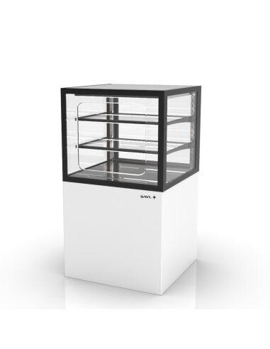 Vitrine neutre INTEGRA sur base - 600 mm - 3 niveaux - H1100 mm - IN60/50-110N | Sayl Barcelona- Accès Grab & Go - blanc 674005070384_0