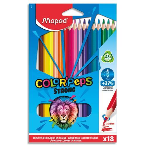 18 CRAYONS DE COULEUR MAPED COLOR'PEPS ''STRONG'' MINE RESISTANTE EN POCHETTE CARTON