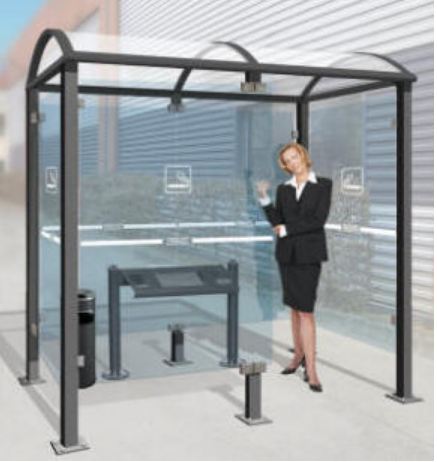 Abri fumeurs classique - structure en acier - bardage en verre sécurit - 5 x 1.56 m - toiture anti-UV - finition peint sur galva_0