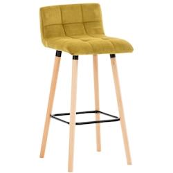 Décoshop26 - Tabouret de bar en velours jaune coutures décoratives pieds en bois avec repose-pieds 10_0000703 - jaune 3000746769602_0