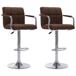 Décoshop26 - Tabourets de bar x2 chaises haute avec dossier et accoudoirs en tissu marron cadre en acier DEC029398 - marron 3000257355202_0