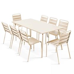 Oviala Business Ensemble table de terrasse et 8 chaises en métal ivoire - Oviala - beige acier 109265_0