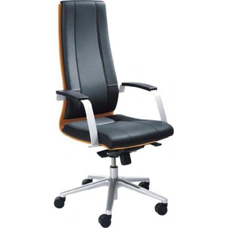 Fauteuil de direction ELYSEE - cuir noir/ivoire/chocolat, coque bois - haut de gamme EOL_0
