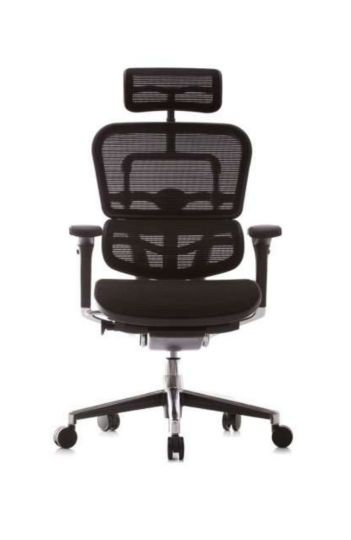 Fauteuil ergonomique Humanergo - Classique / Assise tissu coloris au choix et dossier maille noire - Haut dossier et têtière réglable_0